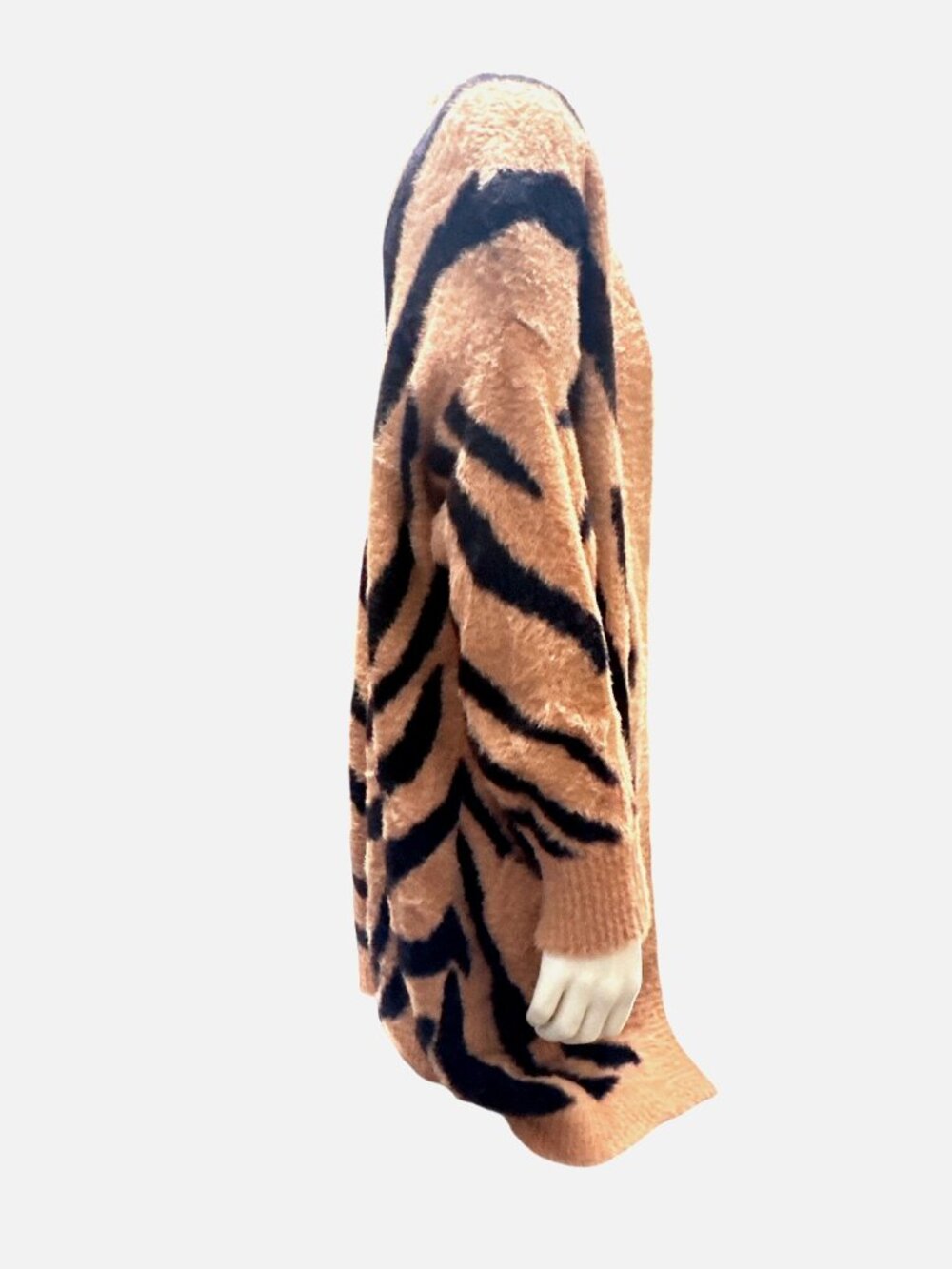 Forever 21 Size Small Beige Black Zebra Cardigan Fuzzy Longline Glam Grunge Cozy - Picture 5 of 10